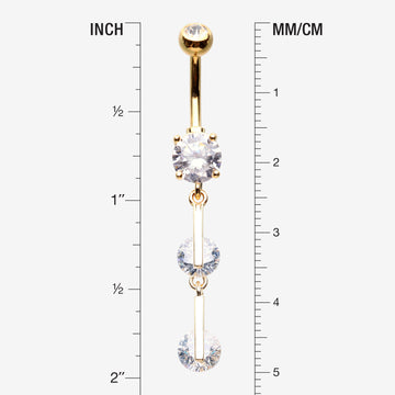 Detail View 1 of Golden Glistening Sparkle Gem Droplets Belly Button Ring-Clear Gem